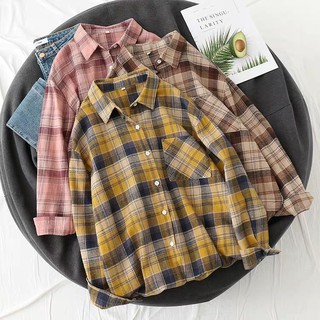 ÁO SƠ MI NỮ KẺ CARO 3 MÀU NÂU/HỒNG/VÀNG KIỂU DÁNG ÁO SƠ MI NỮ TAY DÀI