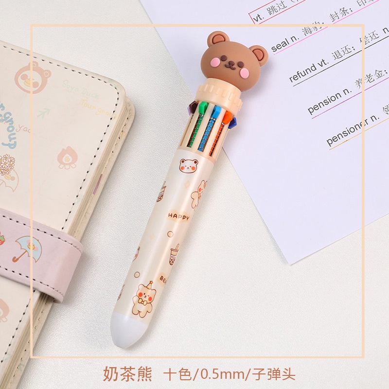 Bút Bi Bấm 0.5mm 10 Màu Hình Gấu Dễ Thương Cho Học Sinh/Văn Phòng