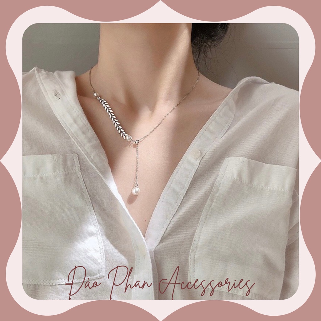 Dây Chuyền Titan Trắng Vòng Cổ Nữ Hình Lá Đào Phan Accessories