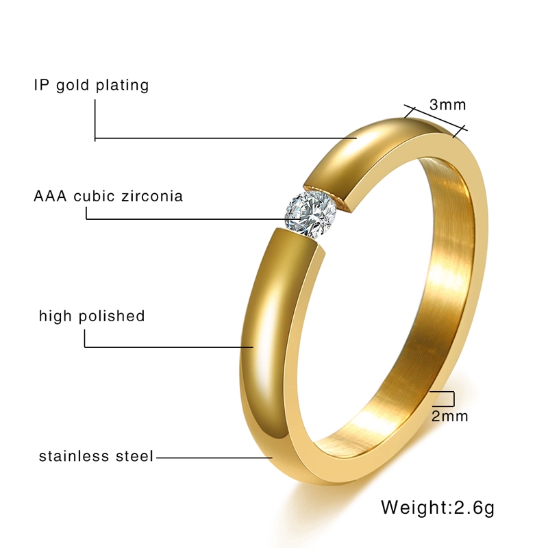 Nhẫn midi VNOX 3mm bằng hợp kim đính đá Cz