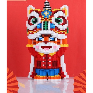 Lắp ráp mô hình HỔ CON múa Kỳ Lân xizai nanoblocks Kỳ Lân vui tết trung thu cho bé