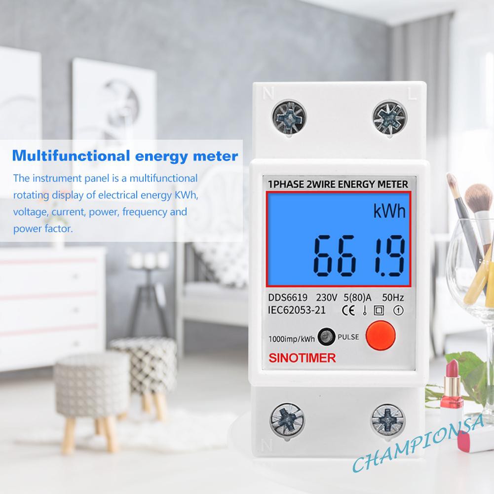 ❥COD Single Phase Digital LCD Kwh Wattmeter Power Consumption Electric Din Rail