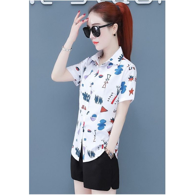 Áo sơ mi nữ tay ngắn Hàn Quốc, Sơ mi kiểu nữ Mix. Đồ Xinh,Kiểu Dáng Hoạ Tiết Trẻ Trung S69