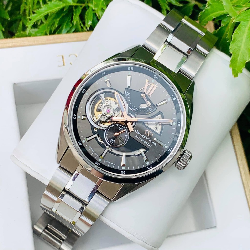 Đồng hồ Nam Orient Star RE-AV0004N00B Automatic Mặt đen,Hở tim,Báo cót-Máy cơ tự động-Dây kim loại cao cấp-Size 41mm