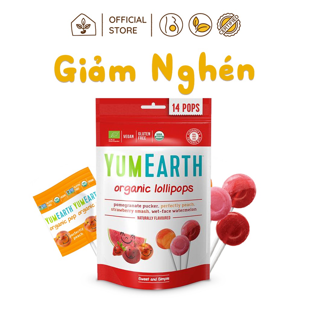 Kẹo Mút Hữu Cơ Yum Earth Hương Vị Trái Cây 85g | Nhà Đậu | 63