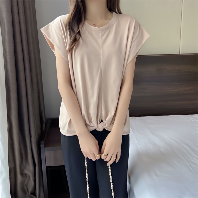 SUXI Áo Thun Ngắn Tay Cổ Tròn Màu Sắc Đơn Giản Thời Trang Mùa Hè Cho Nữ