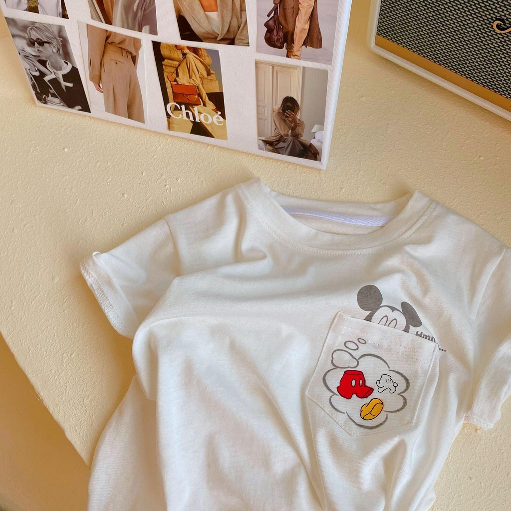 Áo thun mùa hè tay ngắn vải cotton kẻ sọc hình chuột dễ phối đồ cho trẻ em
