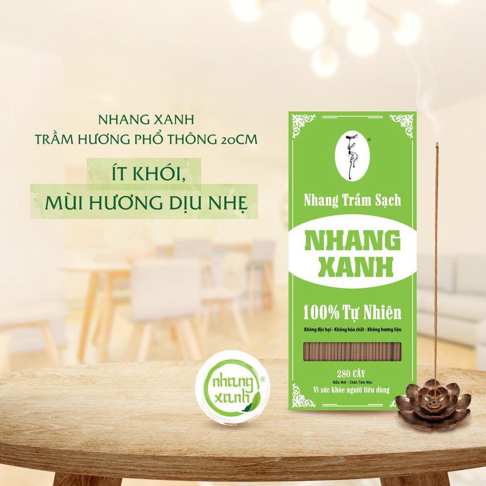 [Nhang 2 tấc] Nhang xanh Trầm Hương - Hộp 200 gram - Nhang sạch an toàn sức khỏe