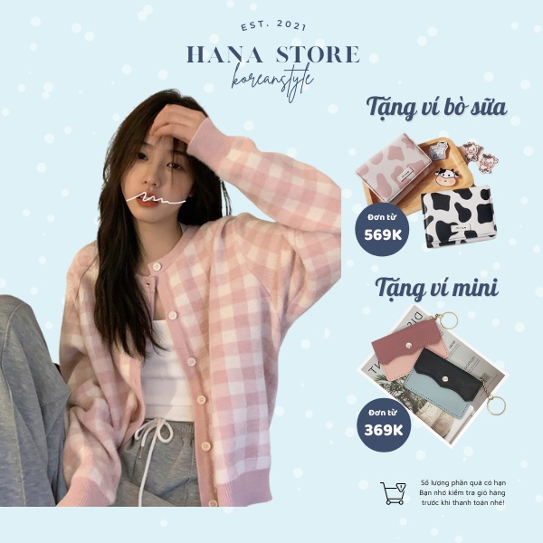 Cardigan len kẻ caro họa tiết ô vuông bàn cờ chất len mịn dày form rộng dành cho nữ Hana Store