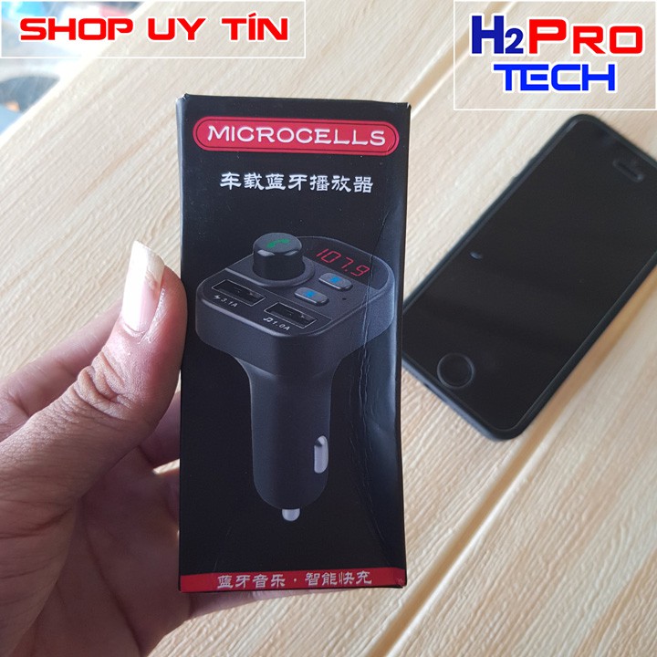 Tẩu sạc trên xe hơi MICROCELLS 3.1A 2 CỔNG USB, Có jack cắm thẻ nhớ, Có bluetooth