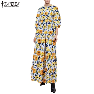 Đầm maxi ZANZEA tay phòng in hoa thanh lịch cho nữ