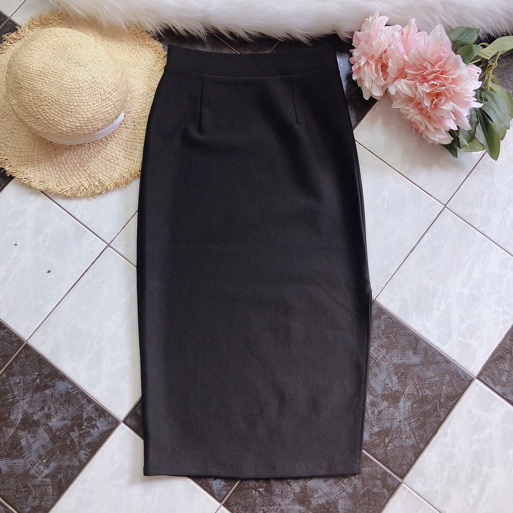 Chân váy công sở dài bigsize xẻ tà màu đen dài 70cm [size từ 48-85kg] | BigBuy360 - bigbuy360.vn
