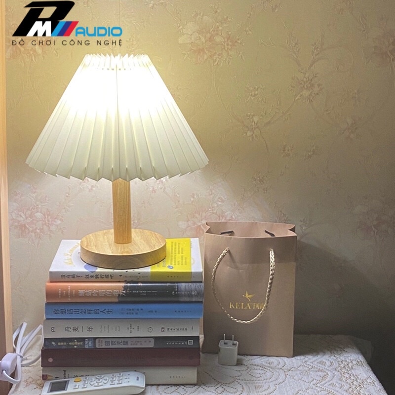 Đèn Ngủ Để Bàn Đèn Trang Trí Thân Gỗ Phong Cách Hàn Quốc - Đèn Ngủ Xếp Ly Kèm Công Tắc điều chỉnh độ sáng-BMVAUDIO