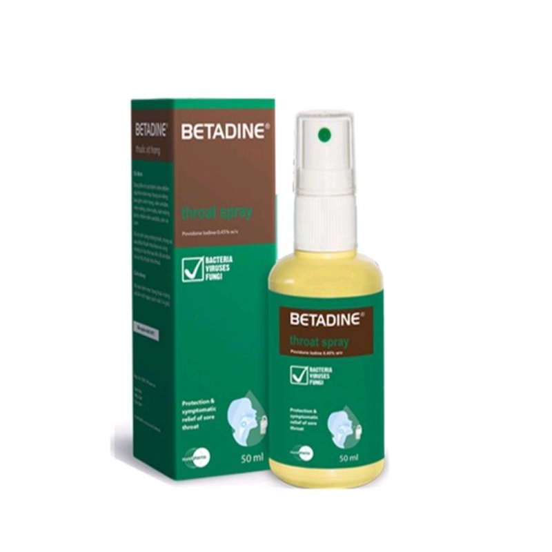 BETADINE Throat Spray 50ml ⚡ Nhà thuốc Hải Linh ⚡ Dung dịch xịt họng [povidin, povidine, betadin]