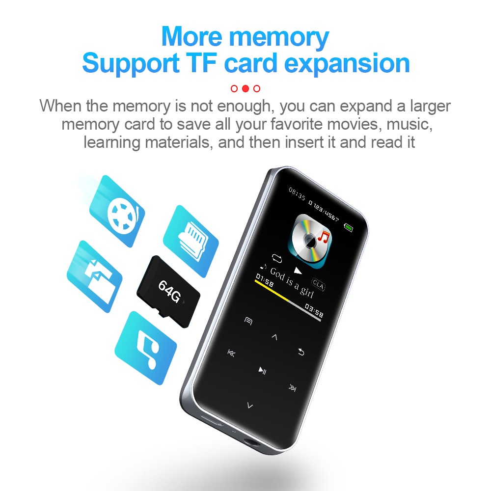 VIRWIR Máy Nghe Nhạc MP3 Kết Nối Bluetooth Màn Hình Cảm Ứng HiFi Tích Hợp Loa Chống Mất Cho Học Sinh