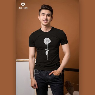 Áo thun nam cổ tròn ac men form dáng slimfit in hình hoa hồng