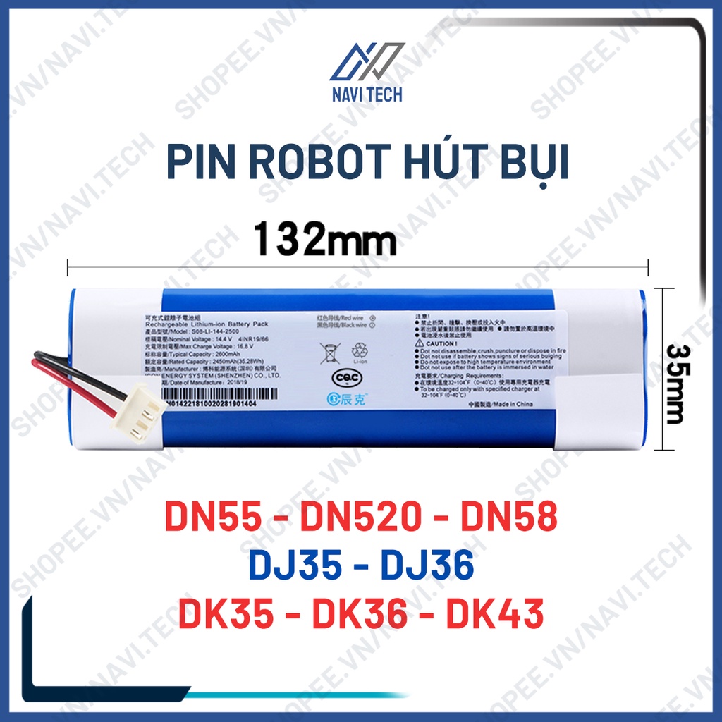 Pin robot hút bụi Ecovacs Deebot Dj35,Dj36, Dn55, DN58, Dn520, Dk33, Dk35, Dk36, DJ65, N8, T5 Neo