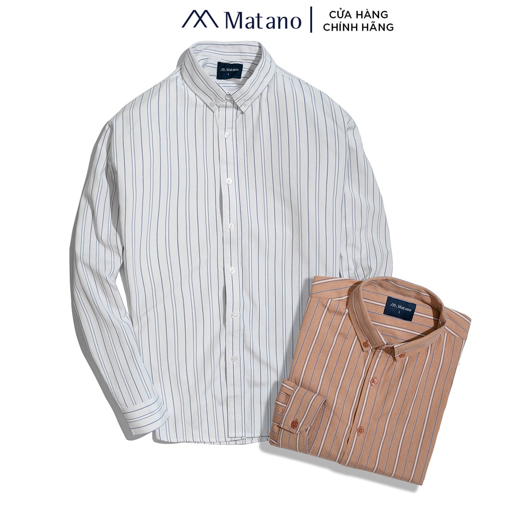 Áo sơ mi nam kẻ sọc đẹp MATANO SM074 tay dài form suông regular, vải oxford 100% cotton cao cấp thoáng mát
