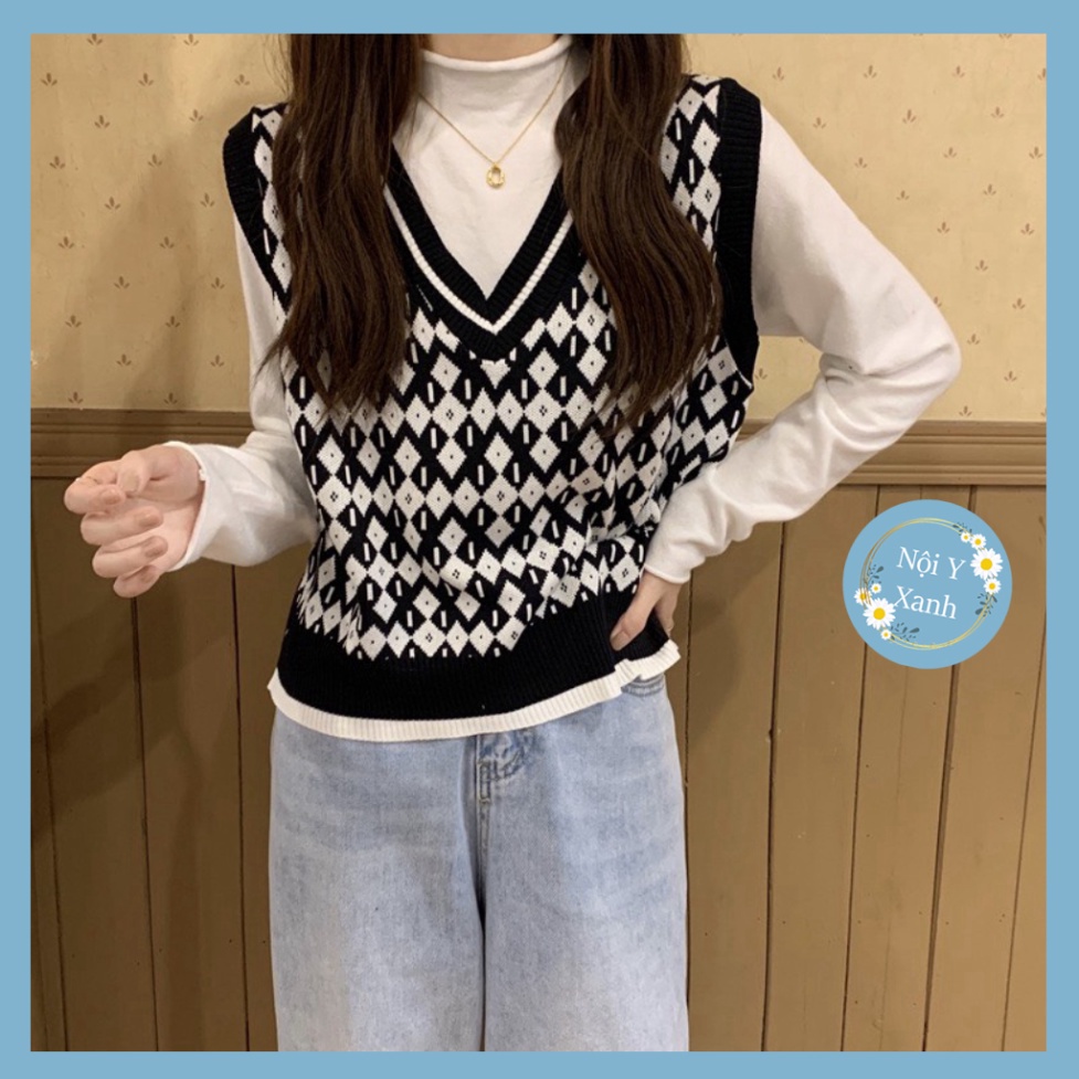 áo gile len nữ hoa văn hình trán tiến thưởng phong thái korea tươi trẻ A129 noiyxanh hot trend, phom đẹp, chất đẹp