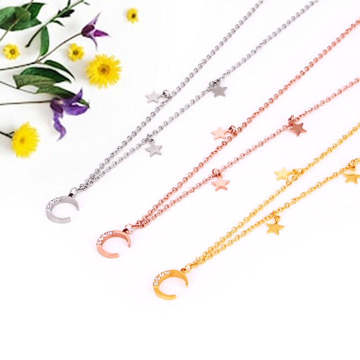 Dây chuyền  titan trăng sao cao cấp siêu đẹp, bền màu, hợp thời trang, dễ phối đồ