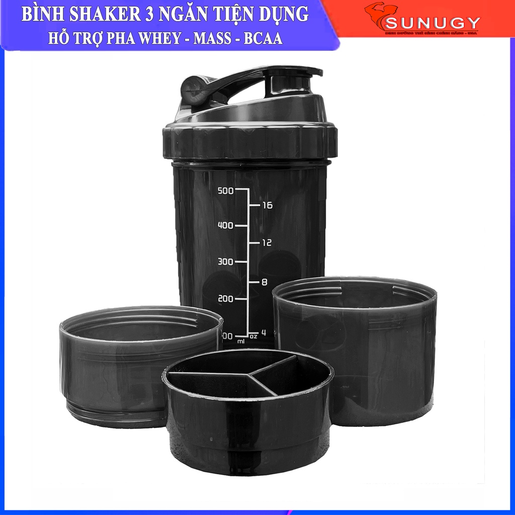 Bình lắc Shaker cho người tập Gym 3 ngăn tiện dụng 500 ml