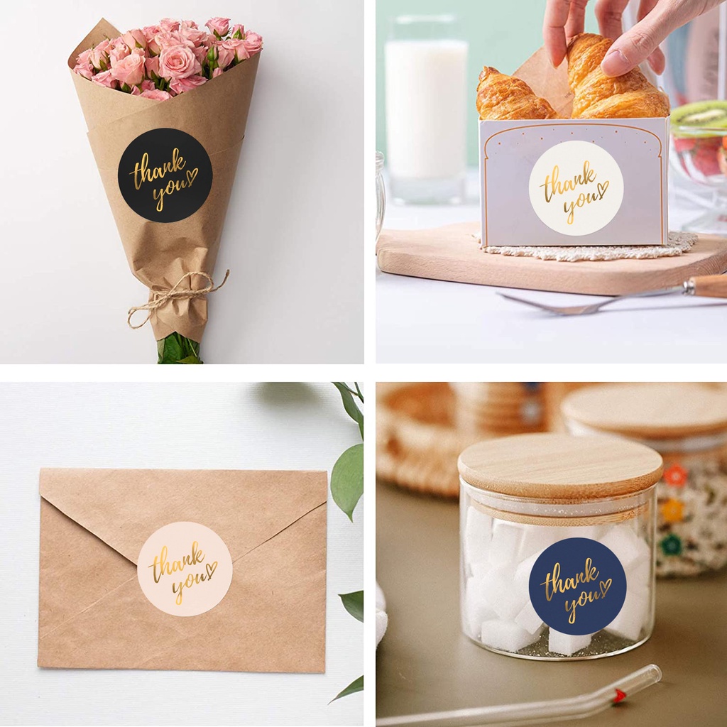 Set 50-500 nhãn dán niêm phong bì thư in chữ Thank You màu xanh dương 1 inch