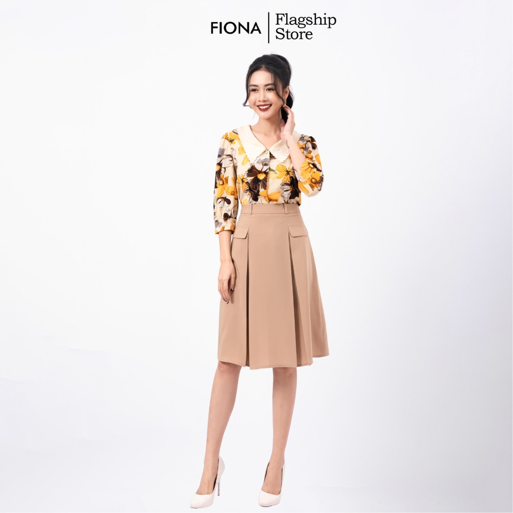Chân váy nữ Fiona công sở dáng xòe xếp ly màu be F251468