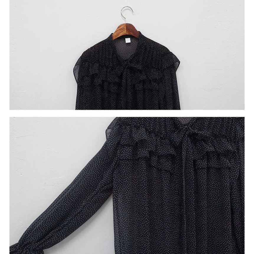 Áo voan tay dài phối bèo họa tiết chấm bi thanh lịch 27588