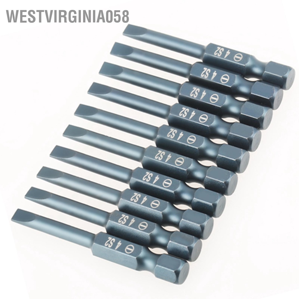 Westvirginia058 10 cái 1/4 inch Hex Shank 50mm S2 Hợp kim thép có rãnh Tua vít Bộ H6.3 * 50 SL4mm