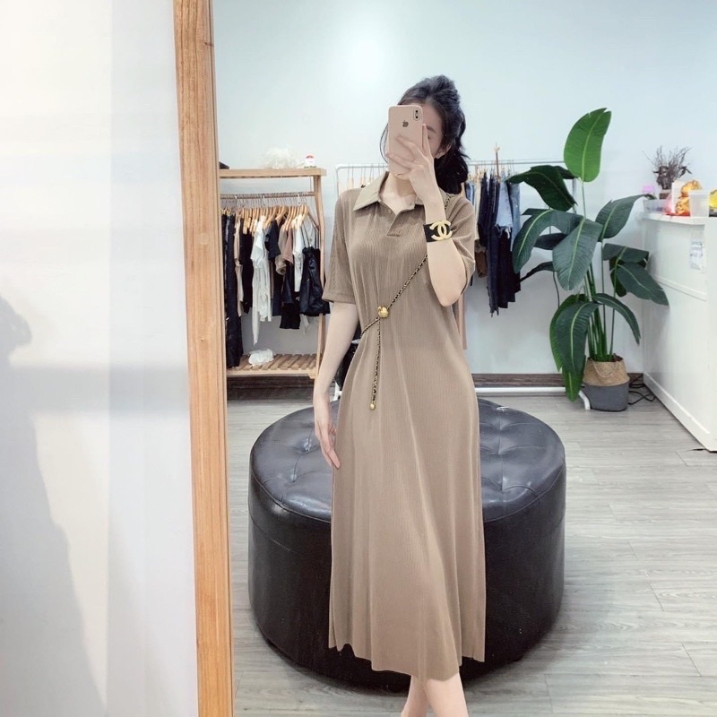 Đầm Polo Xuông Tăm Cổ Bẻ Siêu Mát, Váy Dáng Xuông Nữ Mùa Hè V10