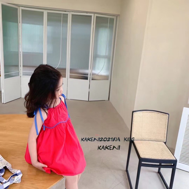 Váy đầm 2 dây 3 màu hồng đỏ - trắng - xanh biển siêu xinh Kakeni 2021 mã 6619 (100-140)