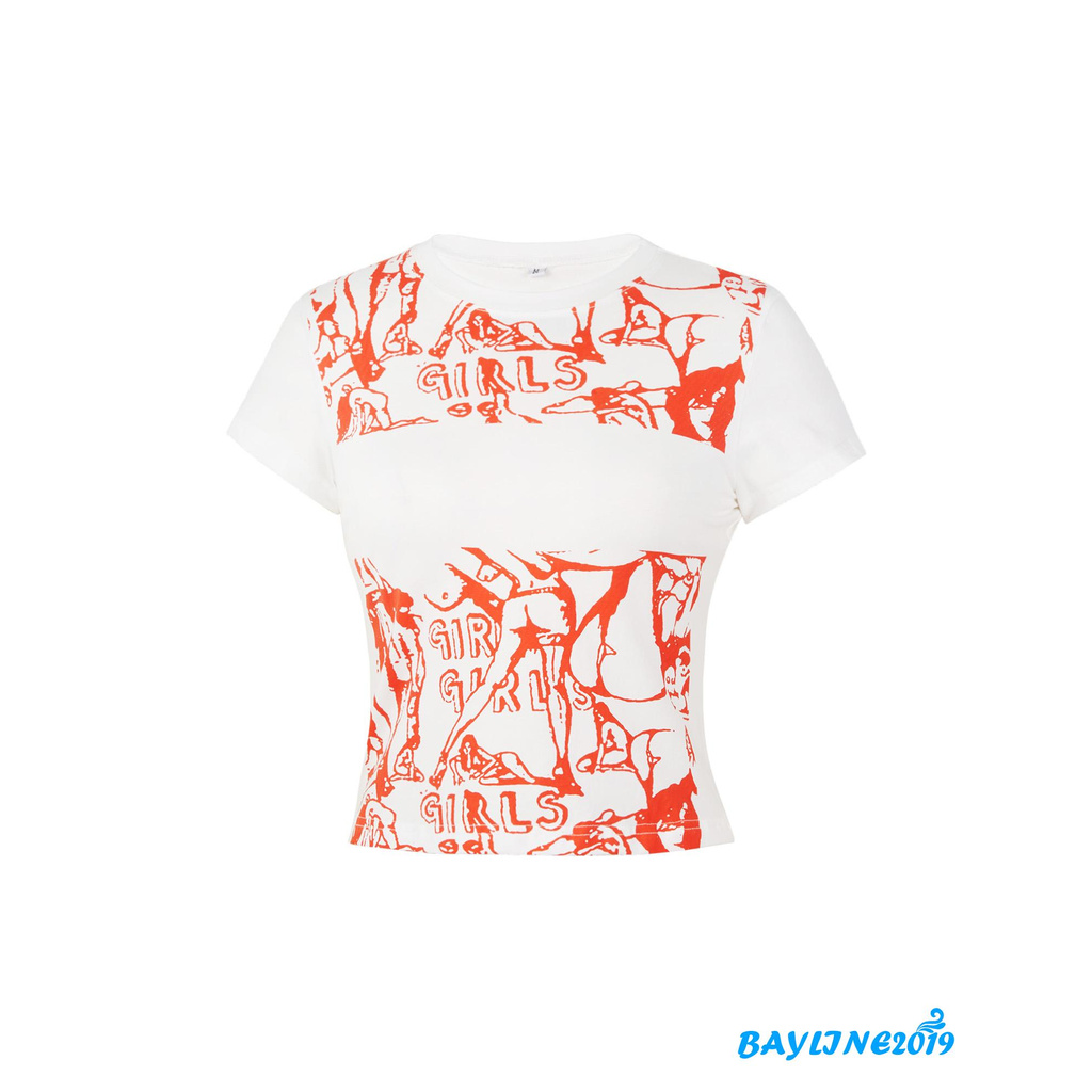 Áo Thun Lửng Ngắn Tay In Họa Tiết Thời Trang Dành Cho Nữ