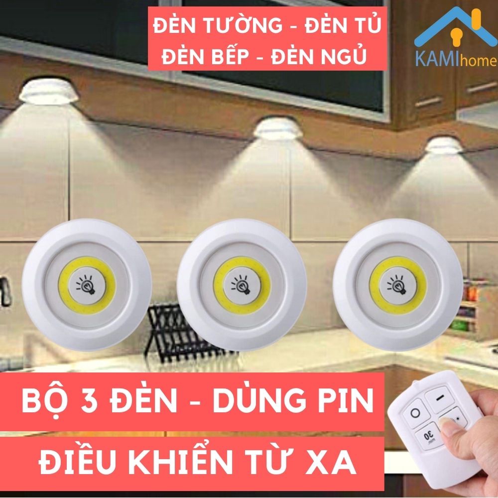 Bộ 3 đèn Led thông minh Tròn có điều khiển dùng cho Phòng ngủ Tủ bếp Cầu thang Tủ quần áo mã 37000