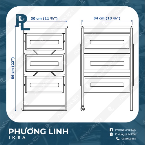 Tủ ngăn kéo 3 tầng LENNART IKEA
