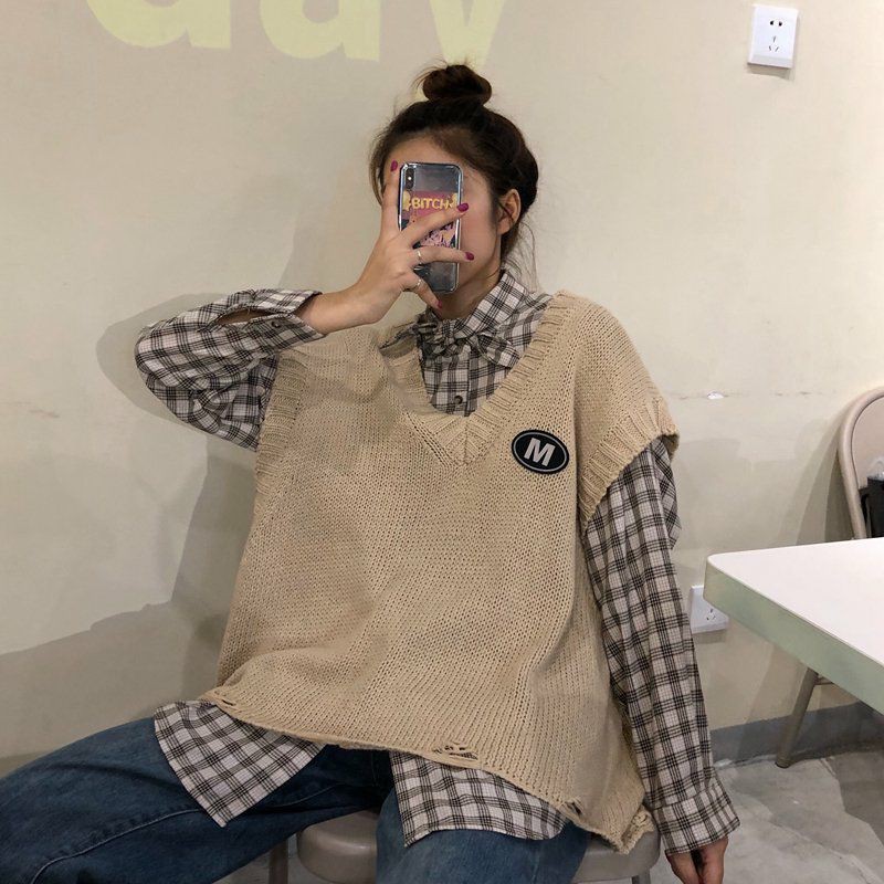 (Có sẵn) Áo gile nữ dệt kim áo vest cổ điển cổ V phong cách Hàn | BigBuy360 - bigbuy360.vn