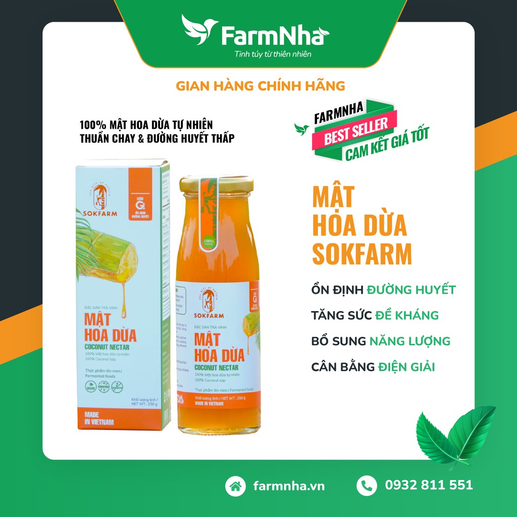 Mật Hoa Dừa Sokfarm 100% Organic Hàng Chính Hãng Ổn Định Đường Huyết, Tăng Đề Kháng, Cân Bằng Điện Giải [Farm Nhà Việt]
