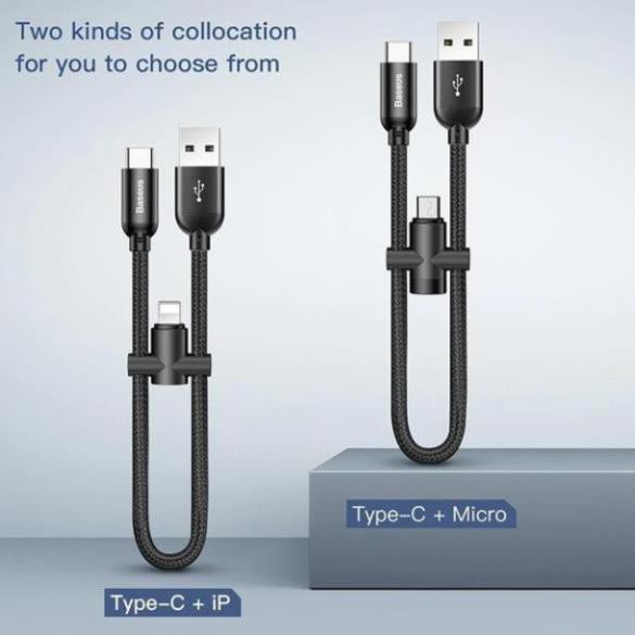 Cáp  đa năng 2 in 1 chuẩn Type C, Micro USB và Type C ,iPhone 2.4A 23 cm gọn nhẹ thích hợp khi sử dụng với sạc dự phòng