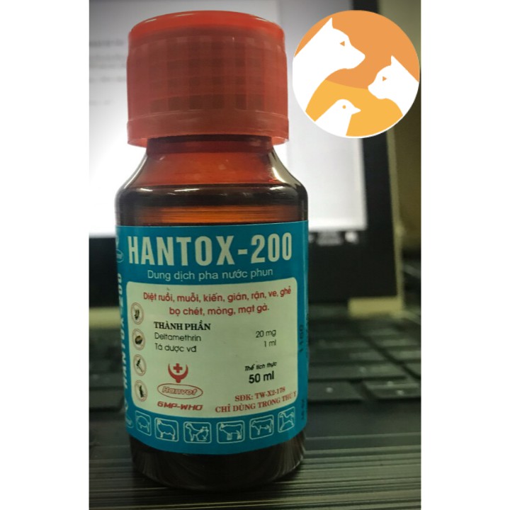 HANTOX – 200 [50 ml] Thuốc diệt muỗi, ruồi, ve, bọ chét, rận, mạt gà, gián, kiến.