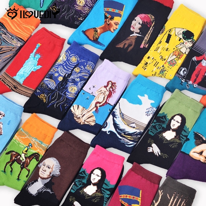 [DS] Vớ Cotton Cổ Cao In Họa Tiết Thời Trang