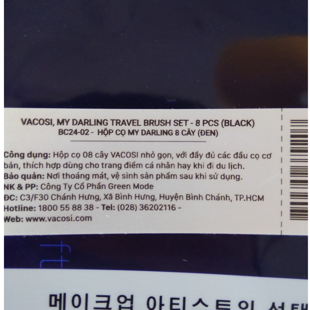 [Chính hãng] Bộ hộp cọ du lịch Vacosi 8 cây - BC24