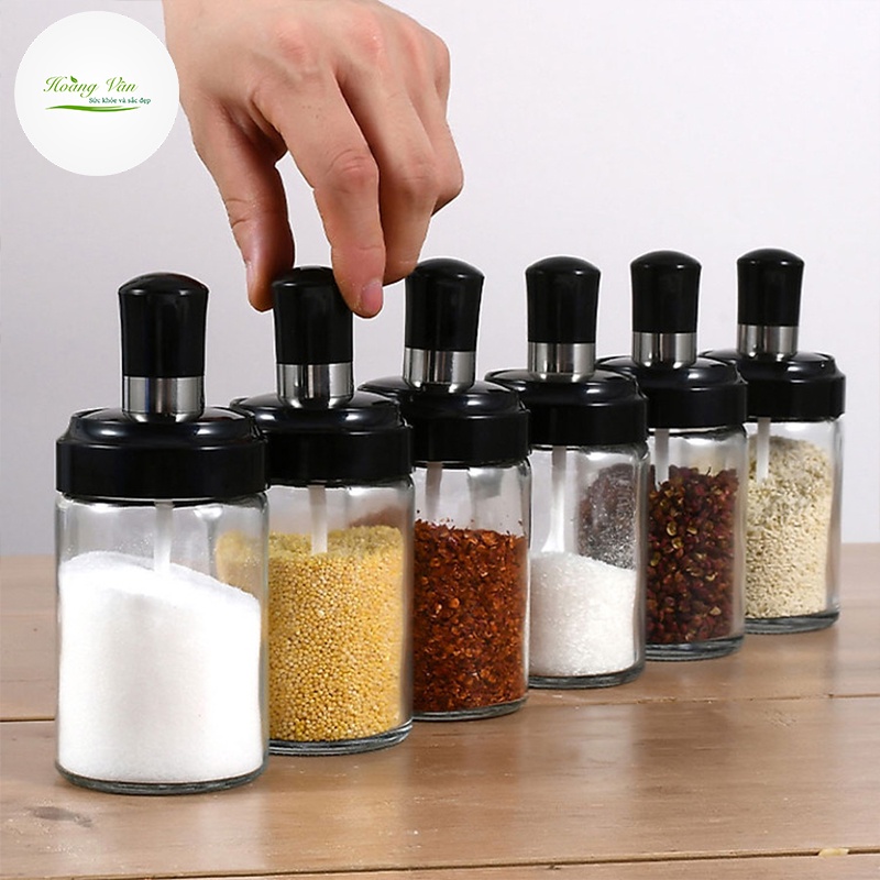 Hũ đựng gia vị muối đường bột ngọt có kèm muỗng