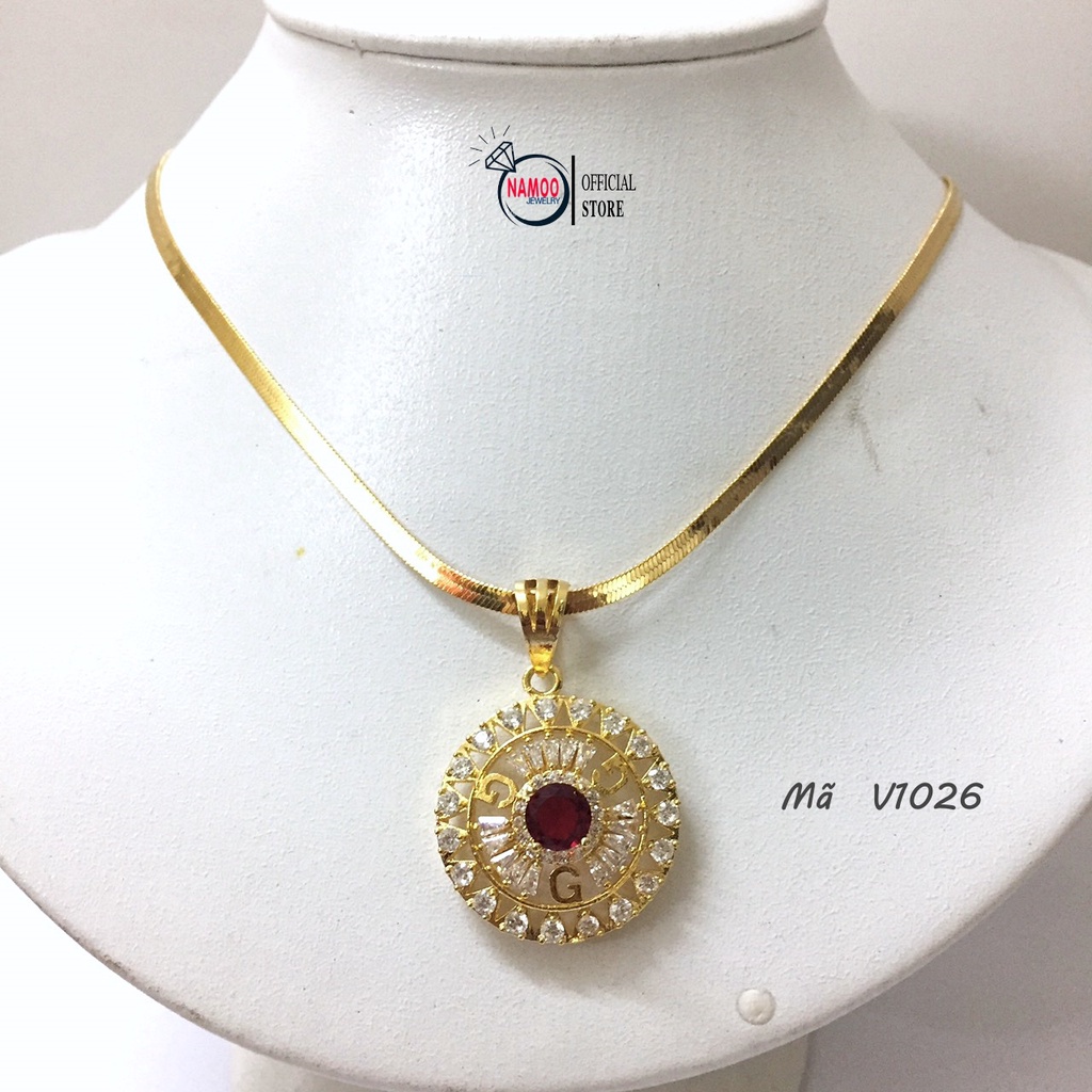 Dây Chuyền Đính Đá V1026, Kiềng Cổ Mặt GGG Nụ Đá Đỏ Bền Màu