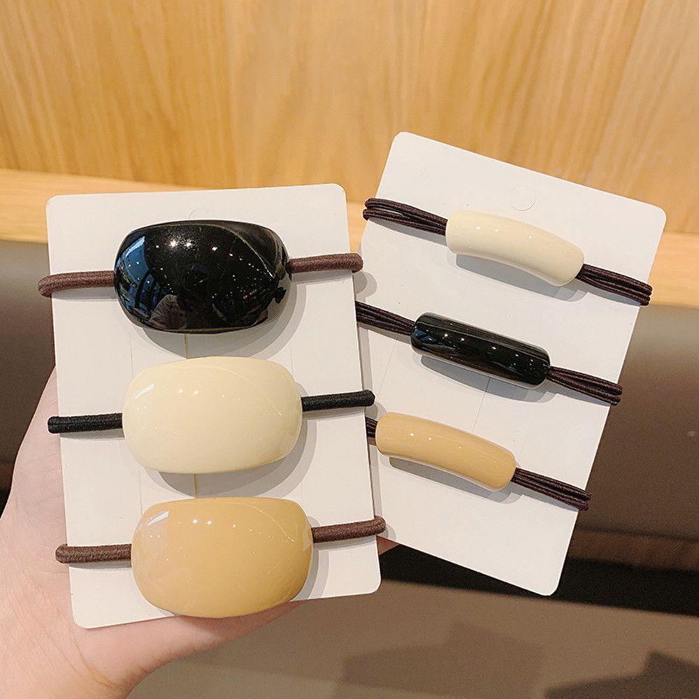 Set 3 Dây Cột Tóc Đính Hạt Nhựa Resin Phong Cách Hàn Quốc Thời Trang Cho Nữ Giá Đỡ