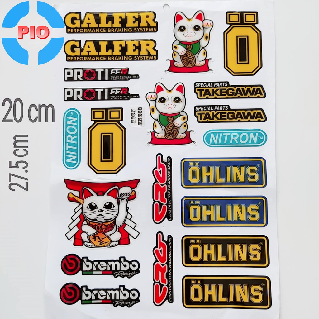Bộ Tem Galfer OHLINS Mèo Dập Nổi Cao Cấp Dán Xe Máy, Ô Tô, Mũ Bảo Hiểm, Chống Thấm Nước, Chống Bay Màu