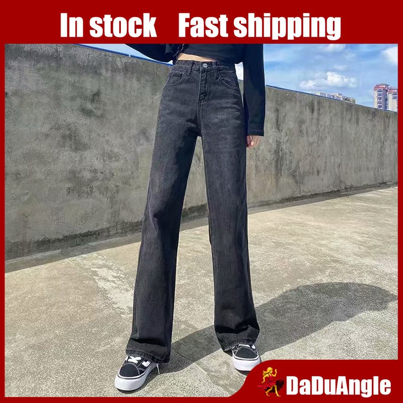 Quần jeans lưng cao ống rộng thời trang xinh xắn cho nữ 2020