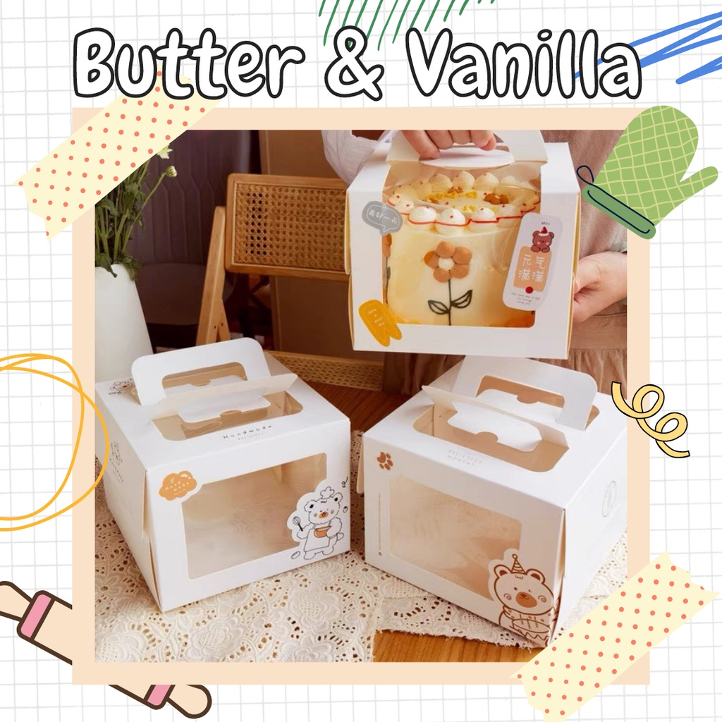 Hộp Đựng Bánh Sinh Nhật Gấu Trắng Size 16cm Kèm Đế