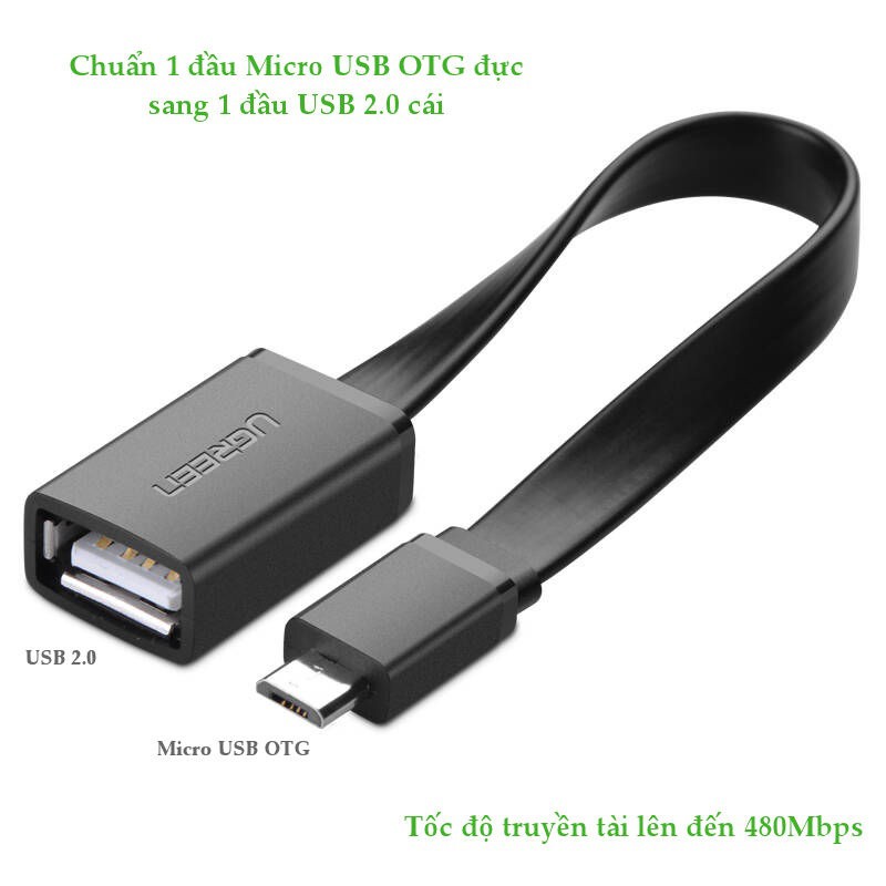 Dây Micro USB 2.0 OTG dạng tròn + dạng dẹt dài 10-12cm UGREEN US133