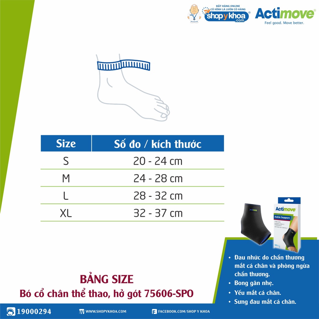 Bó Cổ Chân Thể Thao, Hở Gót Actimove , Màu Đen - Xanh Navy [75606-SPO]. Nhập Khẩu Châu Âu (1 Cái)