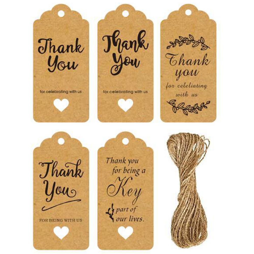 48 Thẻ tag bằng giấy kraft màu nâu in chữ Thank You có dây thừng dùng đóng bao bì DIY