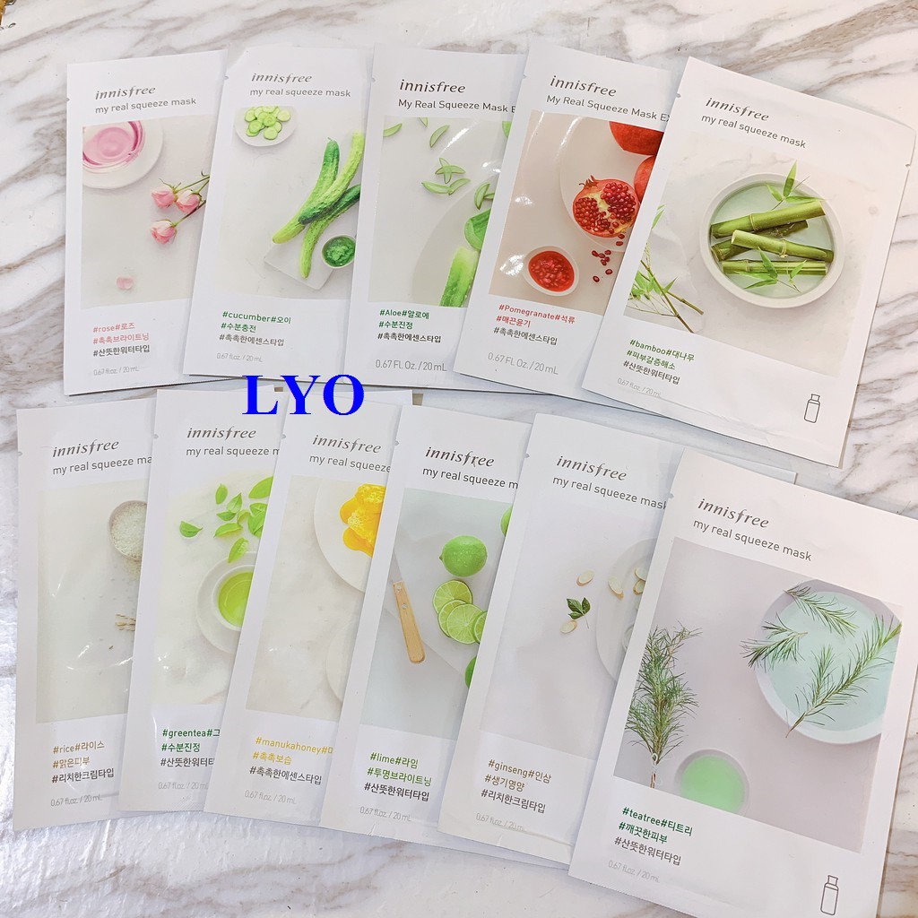 Mặt Nạ giấy Innisfree It's Real Squeeze Mask combo 10 chính hãng